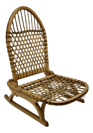 Vintage Mid 1900s "Snow Shoe" Style Stream Bent Ash Wood & Hand Woven Hide Canoe & Camping Folding Chair