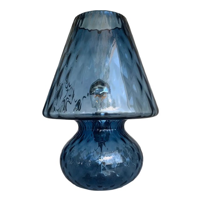 Murano-Inspired Blue Glass Lamp With “Ballotton” Texture For Sale