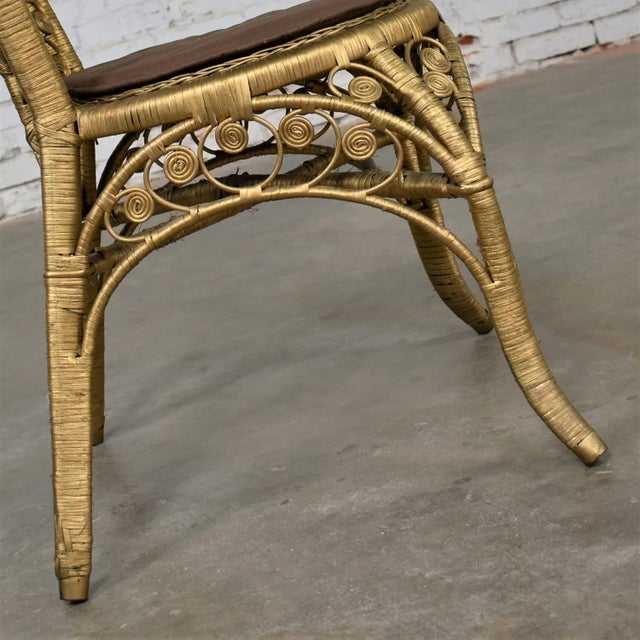 Gold 1960-1970’s Hollywood Regency Bohemian Gold Wicker Side or Accent Chair Heart Shape Back For Sale - Image 8 of 12