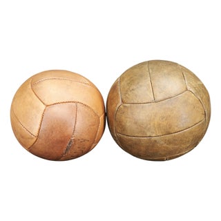 Vintage Leather Medicine Balls, Czechoslovakia, 1950s, Set of 2 For Sale