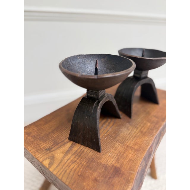 Black Brutalist Forged Bronze Pricket Candlesticks, 1960s, Set of 2 For Sale - Image 8 of 9