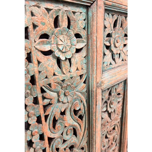 Architectural Hand-Carved Indian Arch Panel With Green Patina – Monumental 7 Ft Wall Panel For Sale - Image 14 of 15