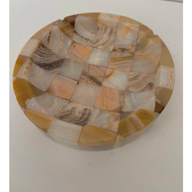 Large Vintage Onyx Checkerboard Pattern Ashtray Catchall For Sale - Image 9 of 10