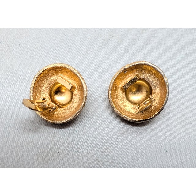 Metal Vintage 1971 Signed Napier Egyptian Revival Round Goldtone Clip Earrings-2 Pieces For Sale - Image 7 of 7