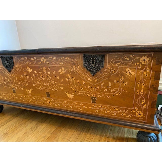 1990s Marquetry Solid Teakwood Inlaid Chest For Sale - Image 4 of 5
