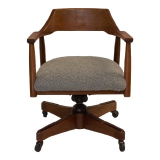 Jasper Furniture Walnut Desk Chair in Grey Faux Shearling Bouclé For Sale