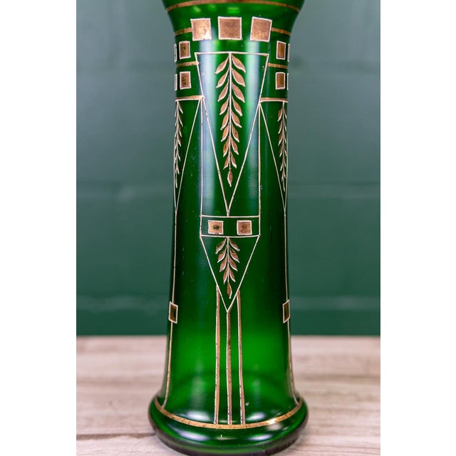 Early 20th Century Green Art Deco/Art Nouveau Secessionist Vase With Gilded Details C. 1910 For Sale - Image 5 of 10
