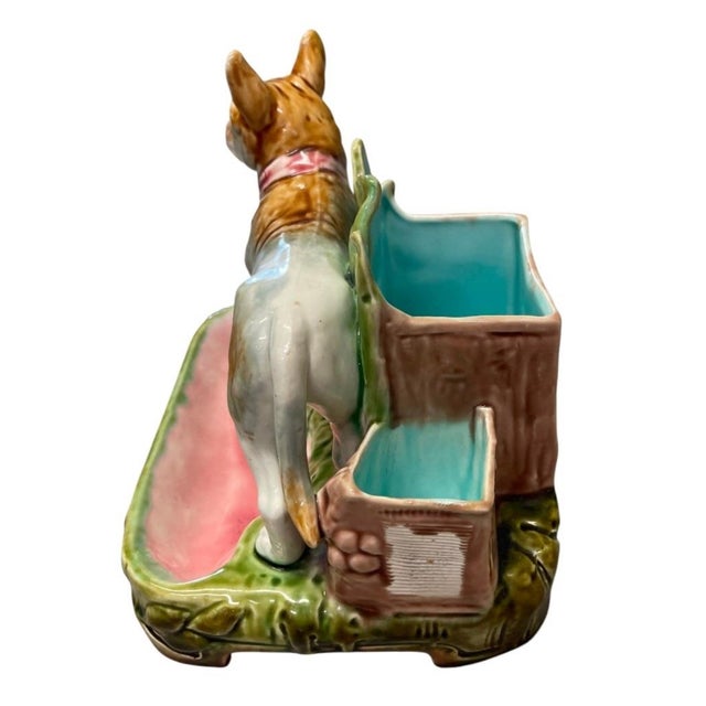 French Vintage French Majolica Boxer / French Bulldog Figural Planter & Desk Catchall For Sale - Image 3 of 12