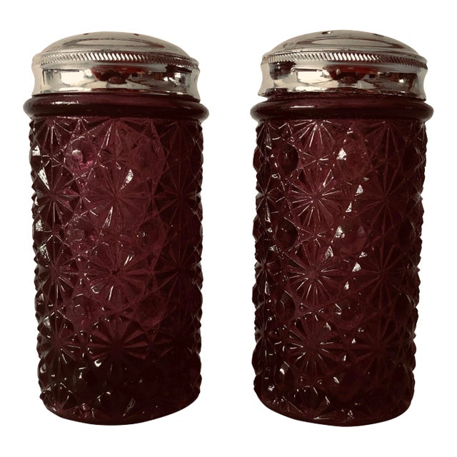 Midcentury Amethyst Cut Glass Salt & Pepper Shakes For Sale