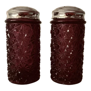Midcentury Amethyst Cut Glass Salt & Pepper Shakes