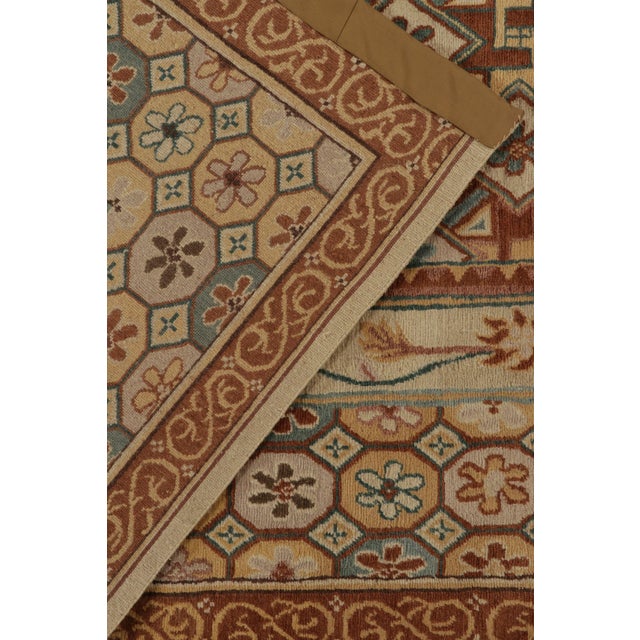 Textile Rug & Kilim’s European Style Deco Rug in Brown, Gold and Blue Geometric Pattern For Sale - Image 7 of 7