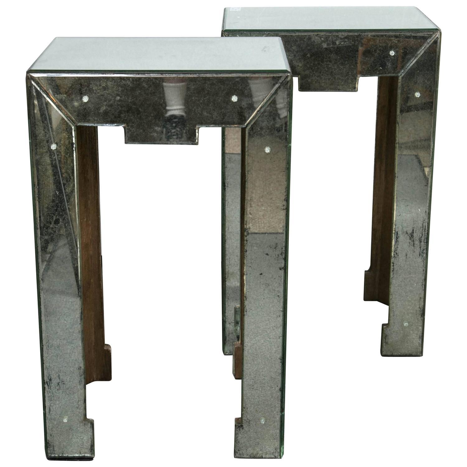 Antiqued Mirrored Side Tables A Pair Chairish