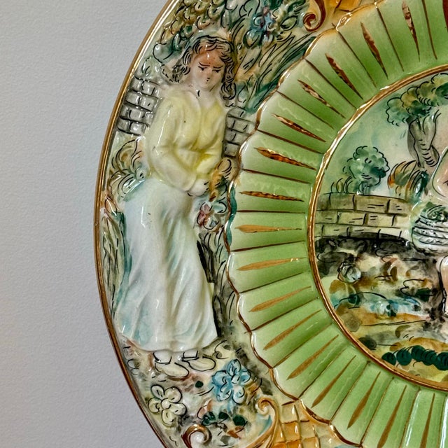 Green Mid 20th Century Hand Painted Capodimonte Decorative Plate Wall Decor For Sale - Image 8 of 11