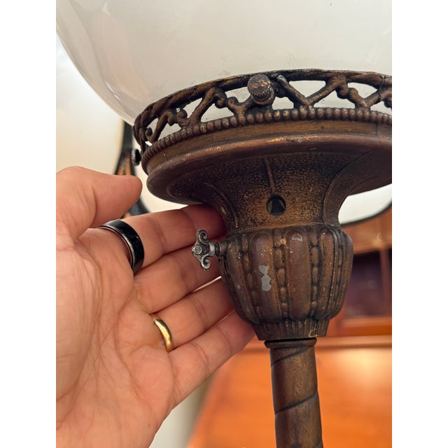 Late 20th Century Victorian Ef & Ef Industries Paneled Glass Shade Floor Lamp For Sale - Image 10 of 14