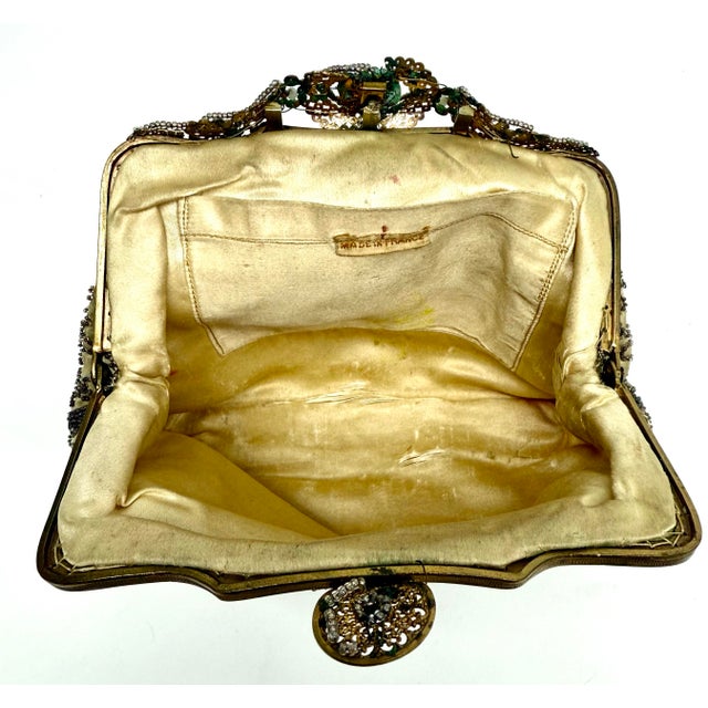 Helene Dale Paris Antique Beaded and Tambour Embroidery French Made Evening Clutch For Sale - Image 4 of 10