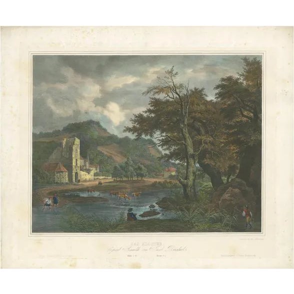 After C. Straub, Landscape with Shepherd and Cattle, 1840s, Print For Sale