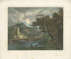 After C. Straub, Landscape with Shepherd and Cattle, 1840s, Print