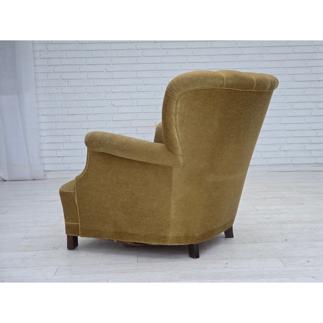 Mid-Century Modern Vintage Danish Lounge Chair in Green Furniture Velour and Oak, 1960s For Sale - Image 3 of 18