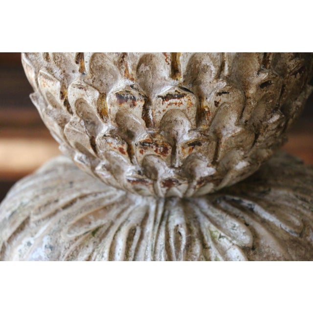 Vintage Italian Carved Wood Pineapple Table Lamps — Pair For Sale - Image 11 of 18