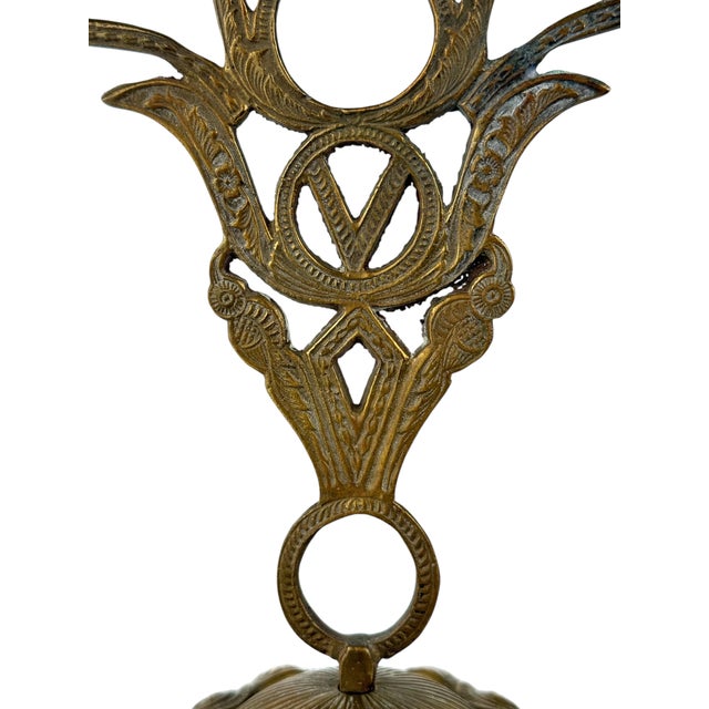 Antique Art Nouveau Period Pair of Neoclassical Three-Light Candlesticks, Gilt Brass or Bronze, Continental Europe, C. 1900 For Sale In Houston - Image 6 of 12