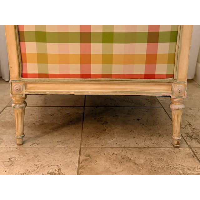 Mid 20th Century Rare Pair Louis XVI French Style Carved Bergere Chairs With Cane Sides For Sale - Image 13 of 16