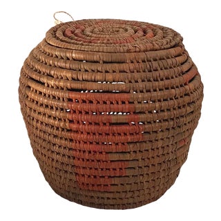Vintage Woven Lidded Basket For Sale