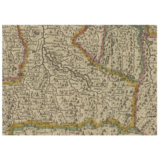 Map of Switzerland by Justus Danckerts, Hand-Colored Engraving ca. 1690 This detailed and attractively hand-colored...