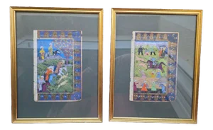Royal Hunt, 1750, Manuscript Leaves, Framed, Set of 2