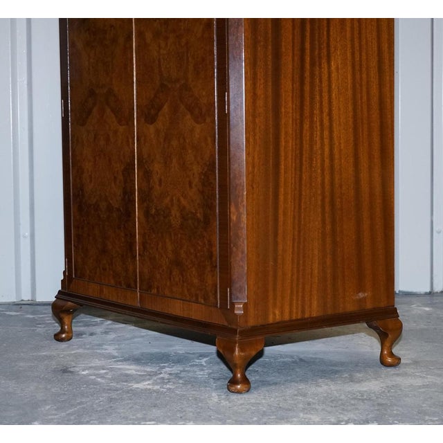 English Art Deco Queen Anne Burr Walnut Wardrobe, 1920s For Sale - Image 16 of 18