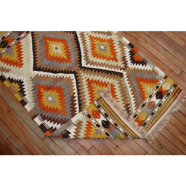 Mid 20th Century Vintage Geometric Orange Turkish Kilim - 3'3" x 5'1" For Sale - Image 5 of 9
