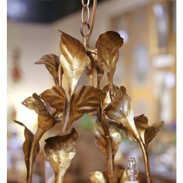 Mid 20th Century Mid-Century Italian Gilt Tole Six-Light Floral Chandelier For Sale - Image 5 of 11