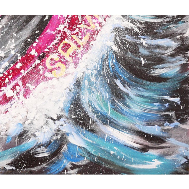 Moisés Villafuerte "Salvame" Blue, Magenta, and Yellow Contemporary Seascape Painting with Texts, 2022 For Sale - Image 9 of 12