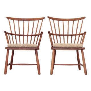 Set of Scandinanvian Modern Armchairs in Beech and Sheepskin by Ove Boldt for Fritz Hansen, 1940s For Sale