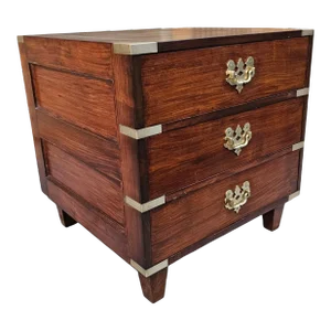 Vintage Large Anglo-Indian Campaign Style 3-Drawer Sidetable