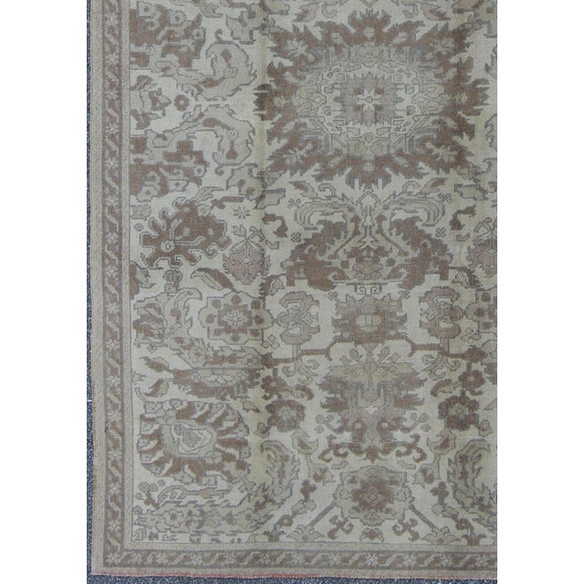 Tribal Muted Turkish Oushak Rug Featuring Soft Taupe, Faded Sage, and Pale Gray For Sale - Image 3 of 8