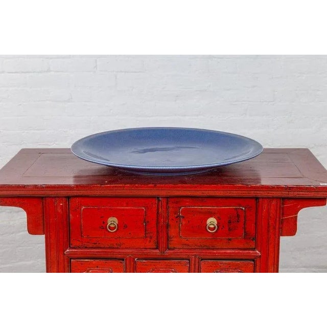 Blue Vintage Chinese Blue Ceramic Charger Plate from the 1980s For Sale - Image 8 of 10