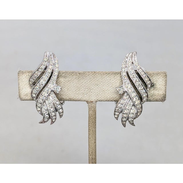 Vintage Signed Polcini Rhodium Plated Clear Rhinestone Clip Earrings-2 Pieces For Sale - Image 4 of 7