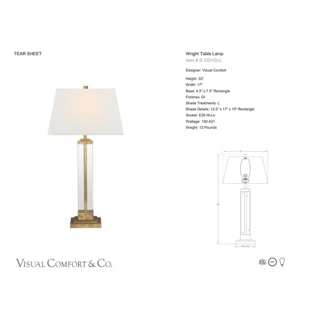 Visual Comfort Signature Wright Table Lamp in Gilded Iron and Glass with Linen Shade Designer: Visual Comfort Signature...