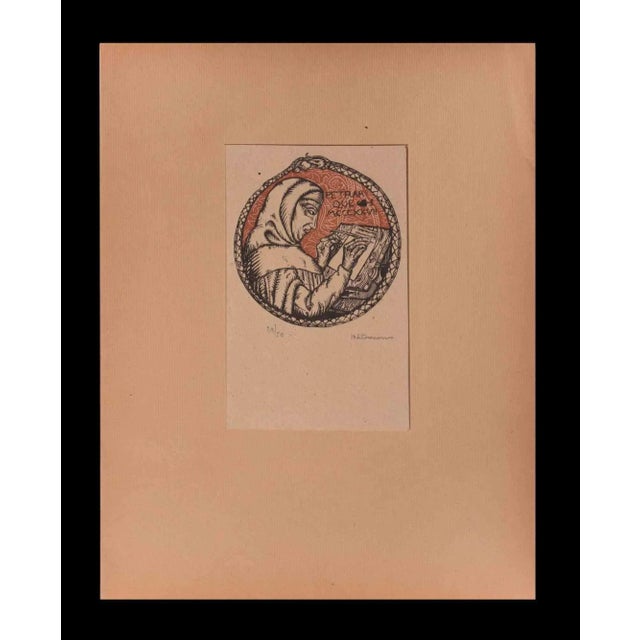 Petrarque is a woodcut print realized by Henri Louis Bracons Hand-signed on the lower right in pencil. Numbered on the...