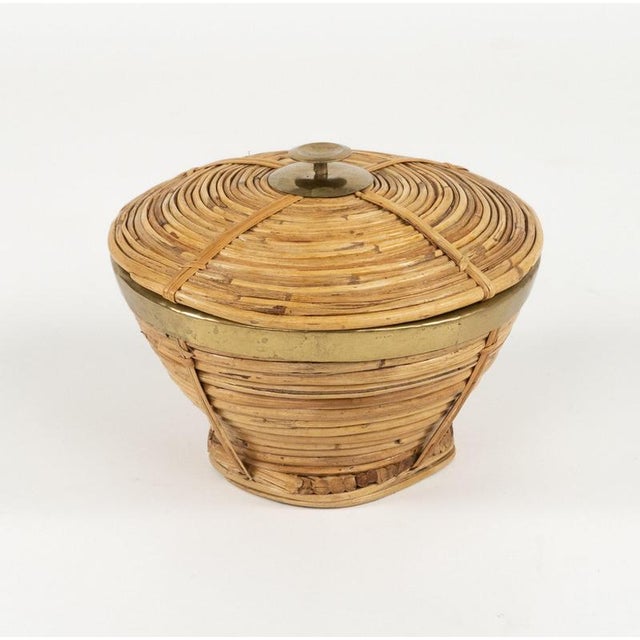 Mid-Century Decorative Box in Rattan and Brass, Italy, 1970s For Sale - Image 10 of 13