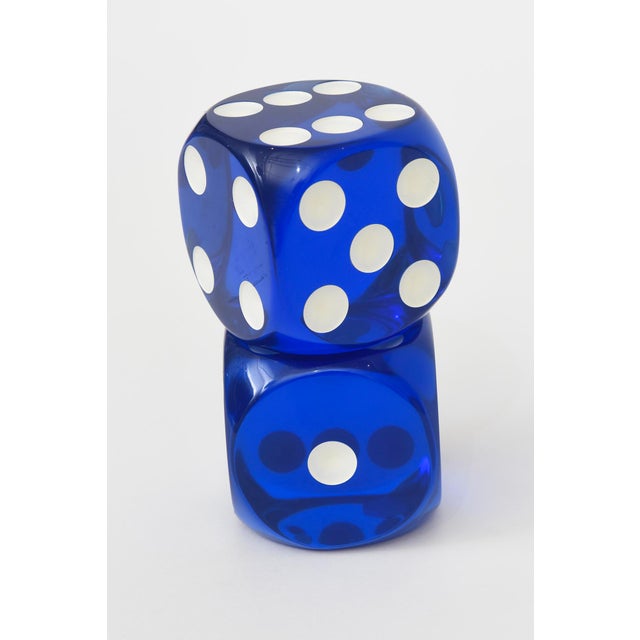 Vintage Royal Blue and White Resin Dice Sculpture Pair of 80's For Sale - Image 9 of 10