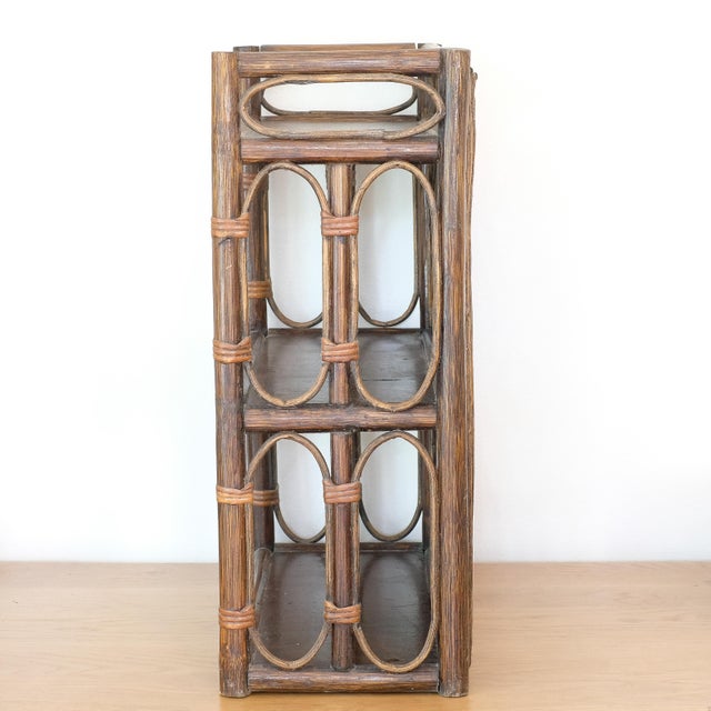 Mid-Century Modern Mid 20th Century Audoux Minet Style Shelf, Rattan Wood Wall Shelf For Sale - Image 3 of 4