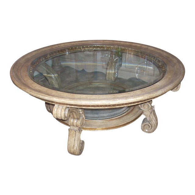 Hollywood Regency Round Two Tier Glass & Wood Coffee Table ...