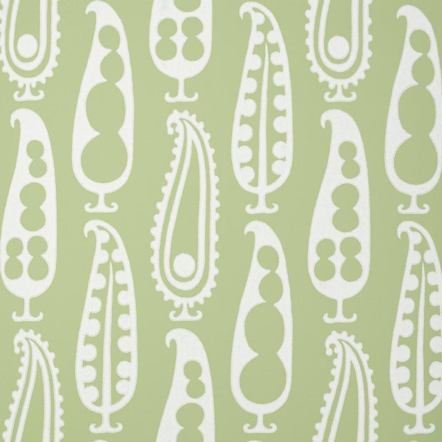 SAMPLE - Schumacher x Drusus Tabor Paisley Peas Wallpaper In Green For Sale