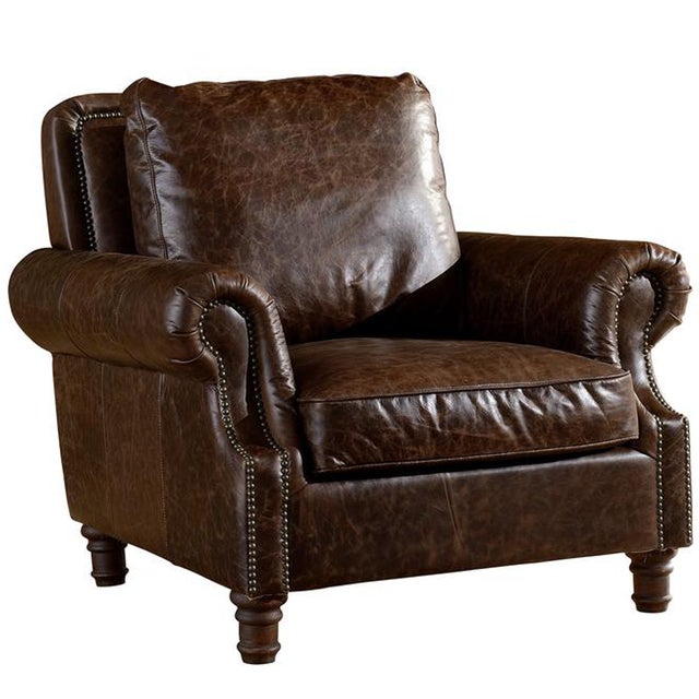 Animal Skin English Rolled Arm - Arm Chair - Dark Brown Leather For Sale - Image 7 of 10