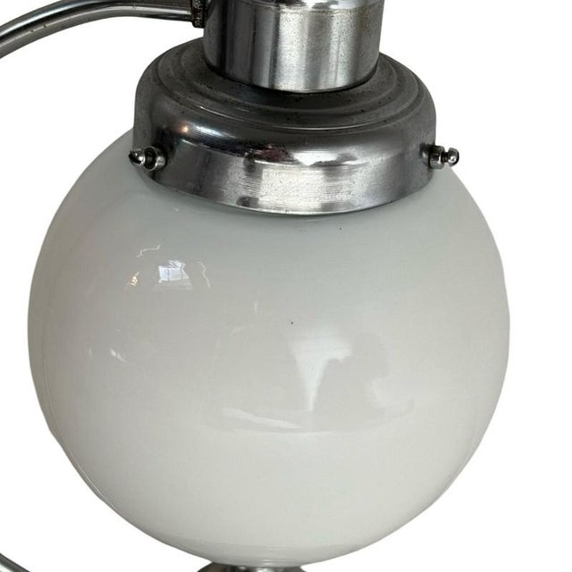 Art Deco Style Table Lamp with Opaline Glass & Metal Base For Sale - Image 4 of 8