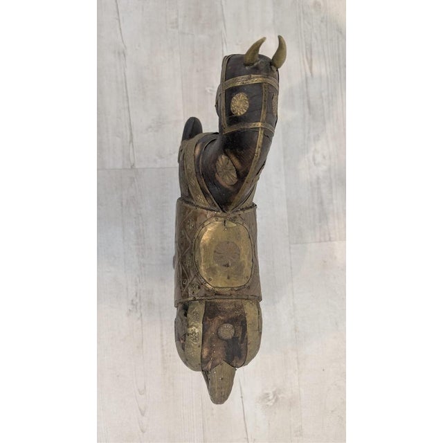 Indian Wooden Ceremonial Horse with Brass from Charles Mareck, 1920s For Sale - Image 14 of 18