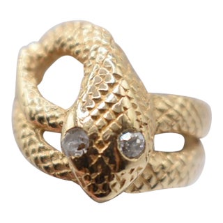 Mid 20th Century 14kt Gold Snake Ring With Diamonds, Size 6.5 For Sale