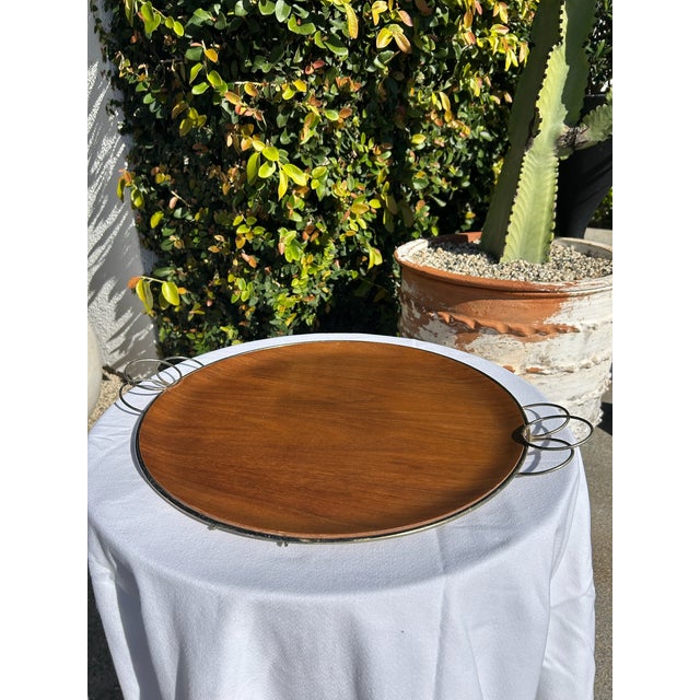 Vintage Mid-Century Wood Serving Tray With Sculptural Metal Handles For Sale - Image 11 of 14