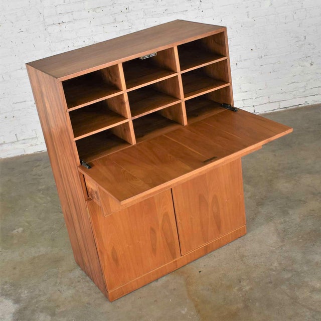 Vintage Scandinavian Modern Teak Desk in a Box Style Secretary With Drop Front For Sale - Image 16 of 18